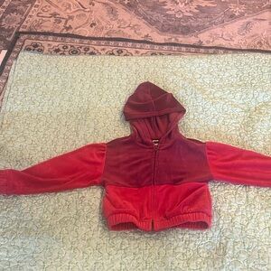 Tea Collection Red and Burgundy Velour Hooded Jacket - Kids